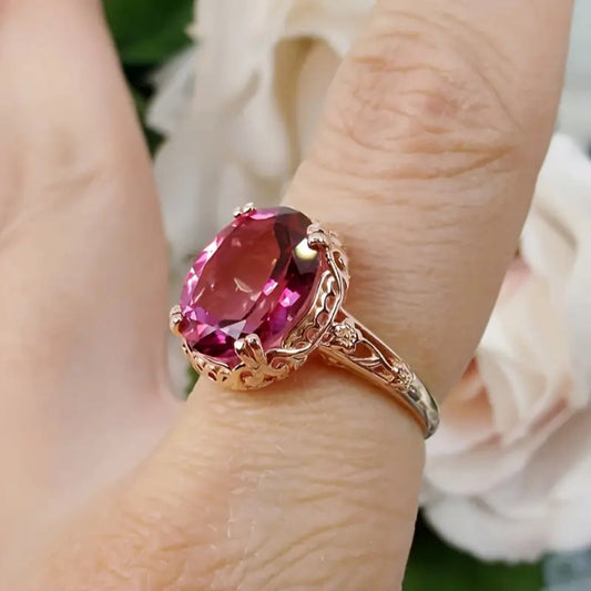 Vintage Garnet Rounded Glass Gold Ring
