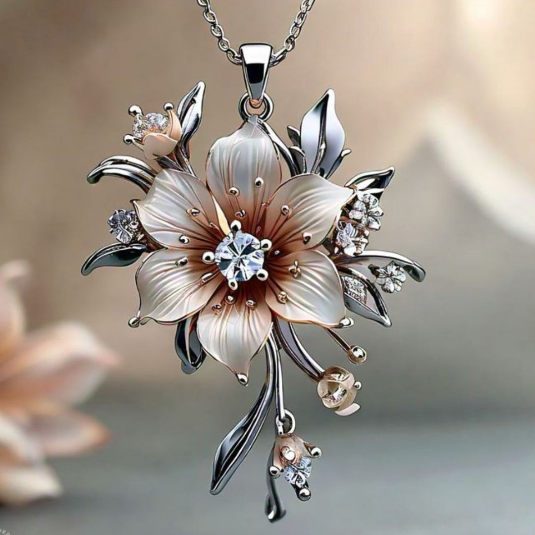 Exotic White Blossom Silver Necklace
