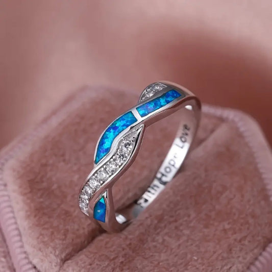 Blue Opal Braided Silver Ring