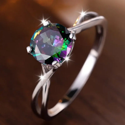 Colorful Inlaid Round Zirconia Ring
