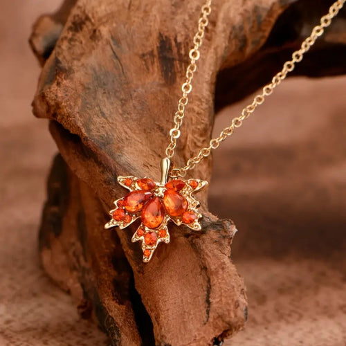 Crystal Orange Fall Leaf Necklace