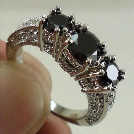 Black Zirconia Silvered Ring
