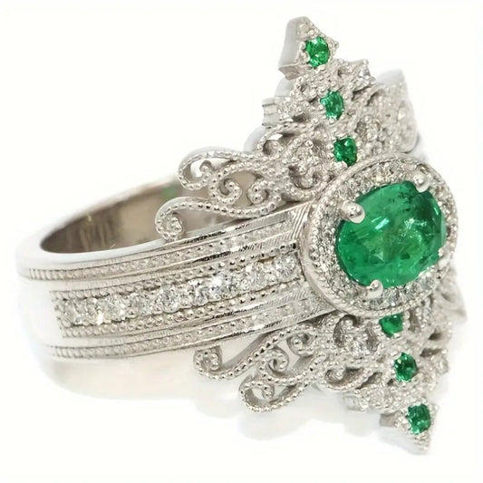 Crystal Emerald Silver Ring