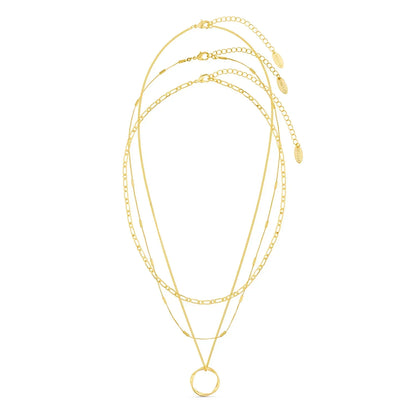 Open Circle Three Row Necklace | Gold 18k