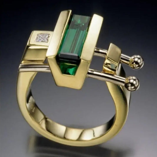 Green Inlaid Crystal Irregular Gold Ring