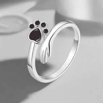 925 Sterling Silver Adjustable Ring – Hand and Paw Print Design
