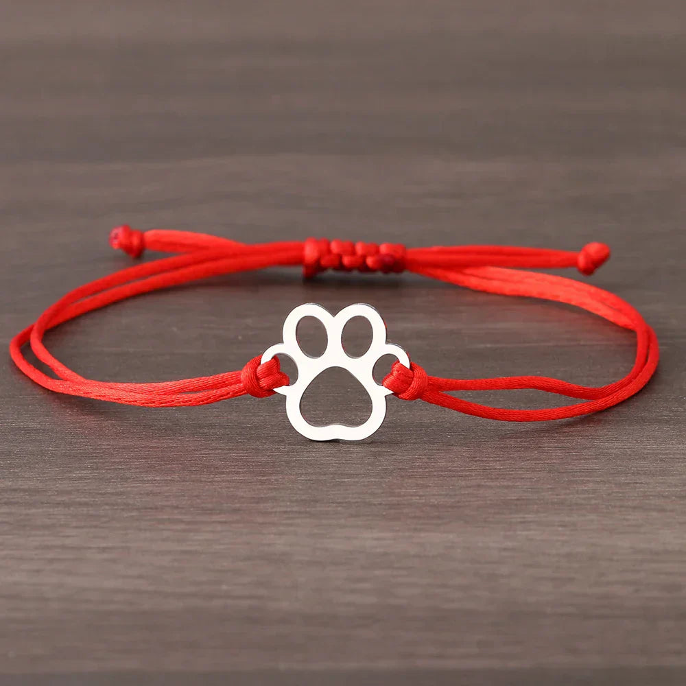 Paw Print Cord Bracelet – Adjustable Black and Red Design