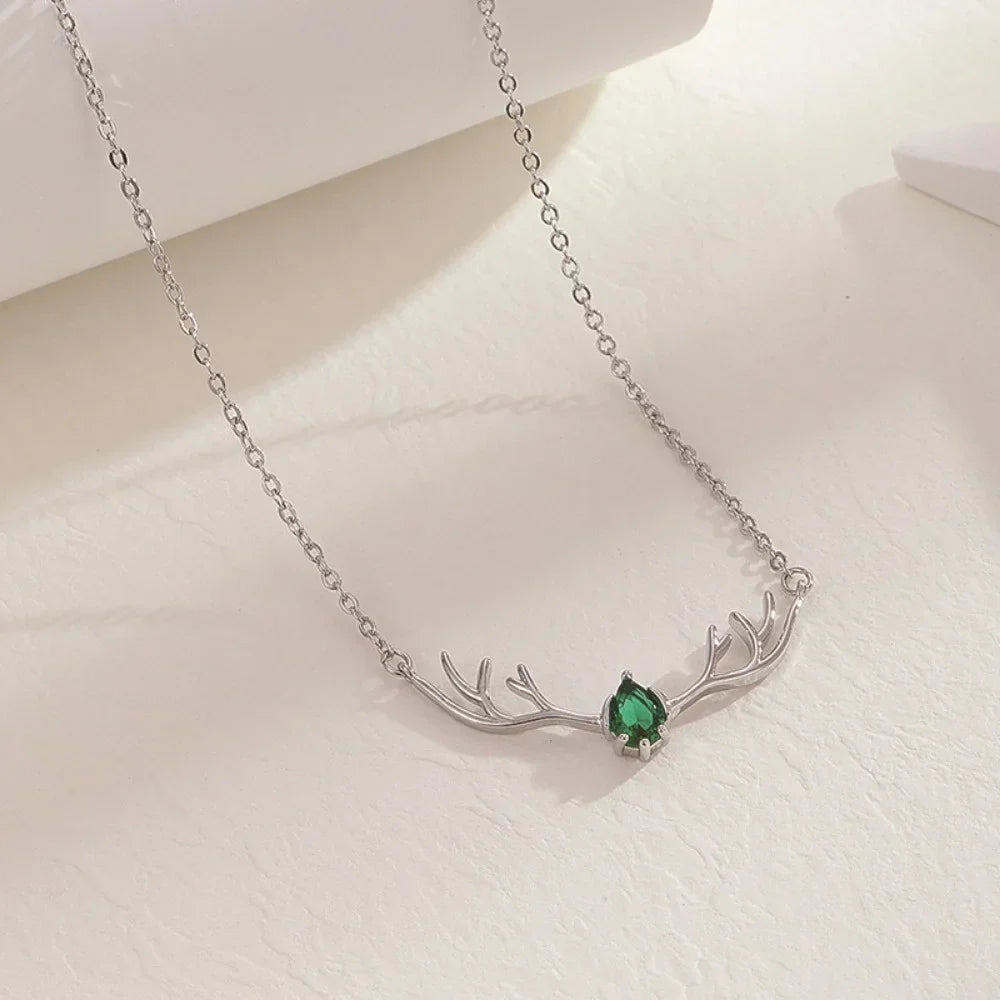 Deer Antler Necklace with Delicate Heart Charm
