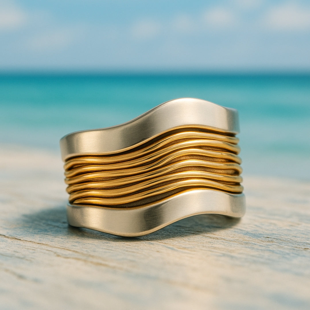 Silver Golden Threads Ring