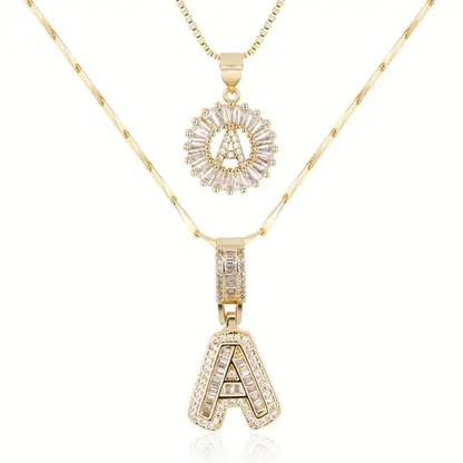 Pave letter initial necklace set | White Gold