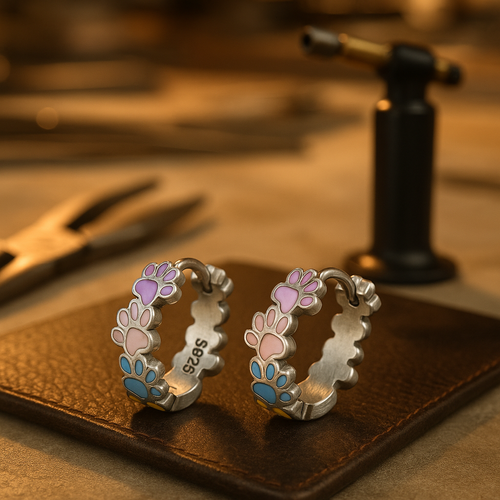Colourful Paws Hoops Sterling Silver