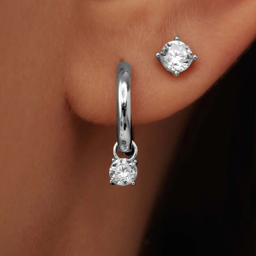 Larmes de Lune Stone Stud Earrings | White Gold 14k