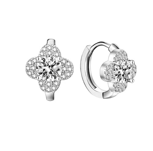 Moissanite Clover Earrings | White Gold 16k