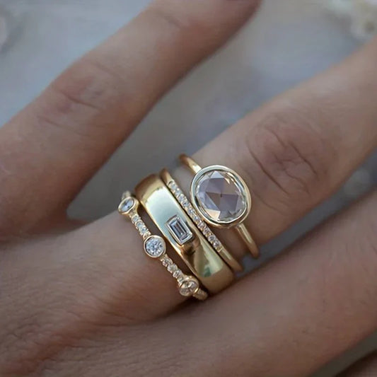 Vintage Gold & Zirconia Ring Set | Gold