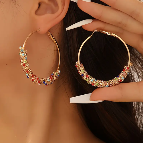Colorful Crystals Hoop Earrings