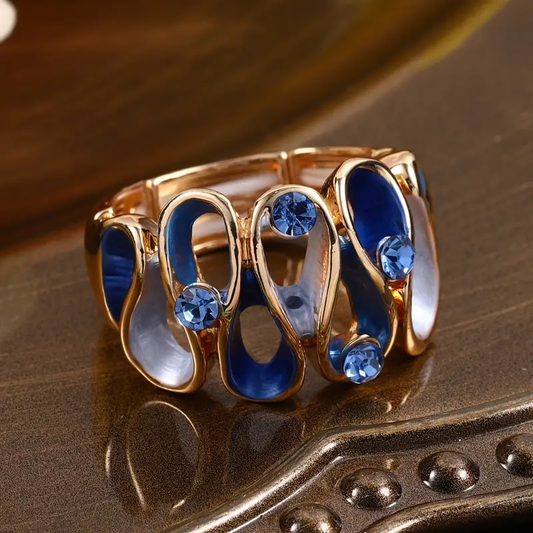 Irregular Blue & Gold Wavy Ring