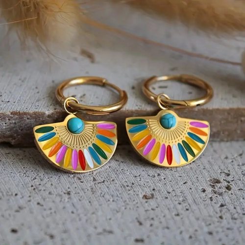 Colorful Mandala Crescent Earrings