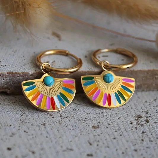 Colorful Mandala Crescent Earrings
