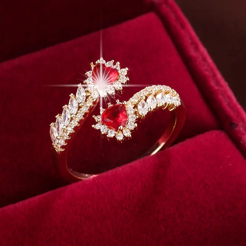 Open Red Zirconia Gold Ring
