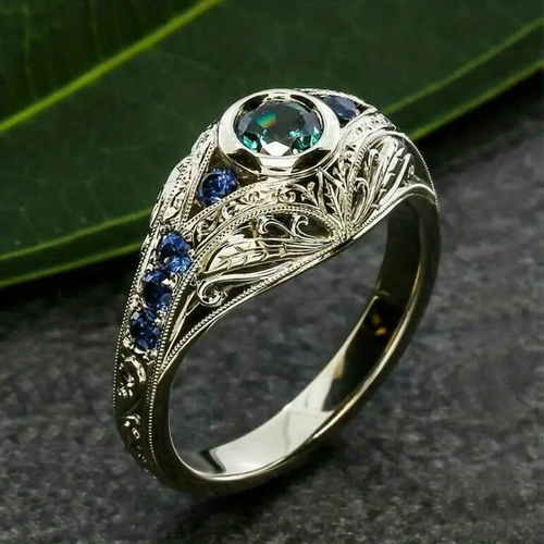 Blue Hollow Silver Ring