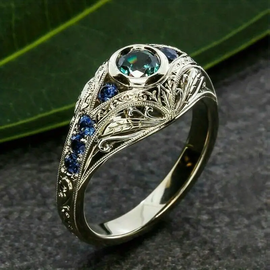 Blue Hollow Silver Ring