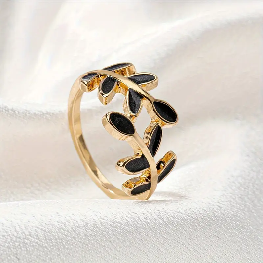 Black Leaf Gold Ring