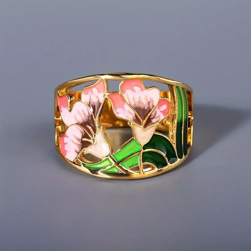Vintage Enamel Gold Floral Ring