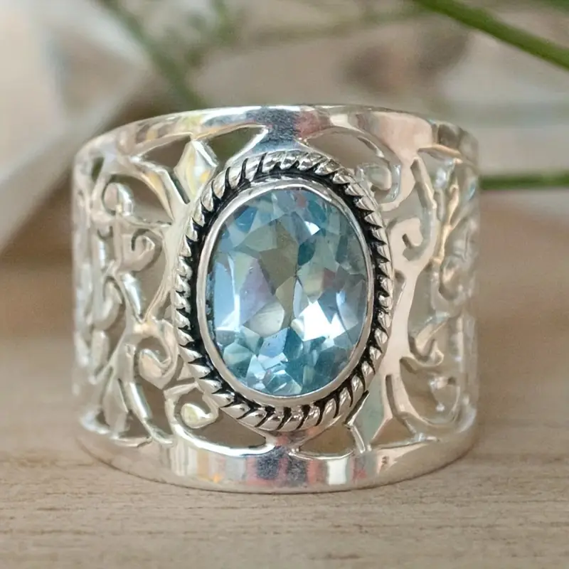 Blue Hollow Silver Ring