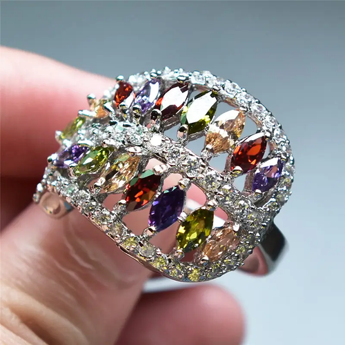 Colorful Silver Zirconia Ring