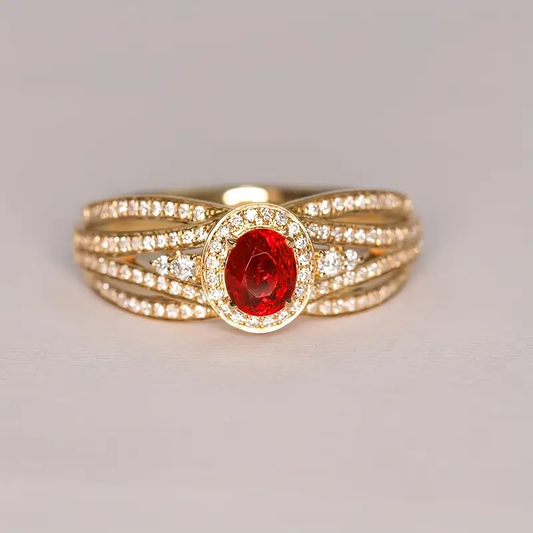 Elegant Layered Red Crystal Gold Ring