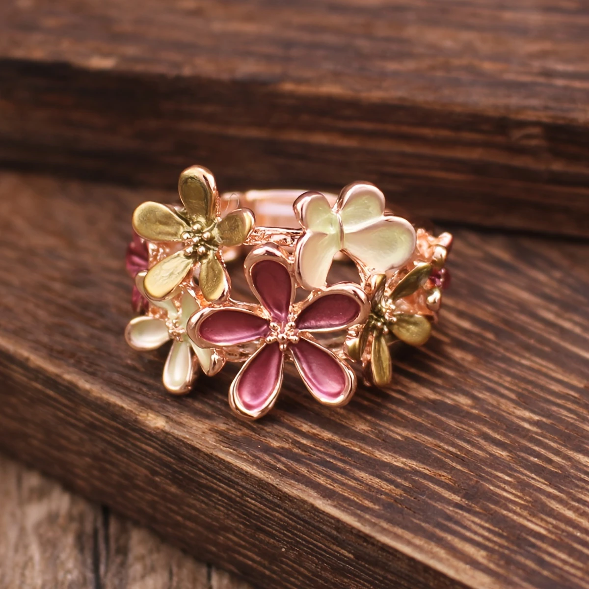Daisy Pink Enamel Ring