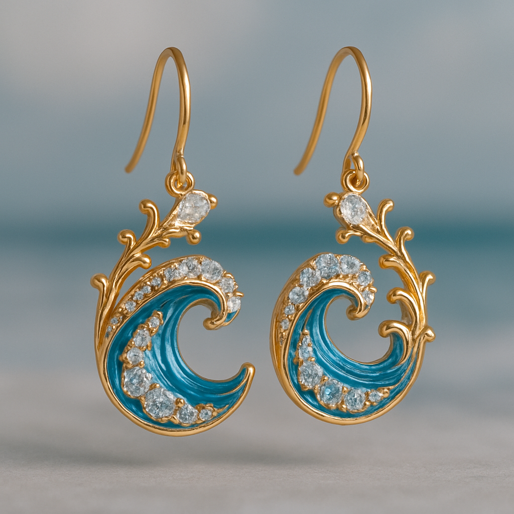 Ocean Golden Bright Waves Earrings