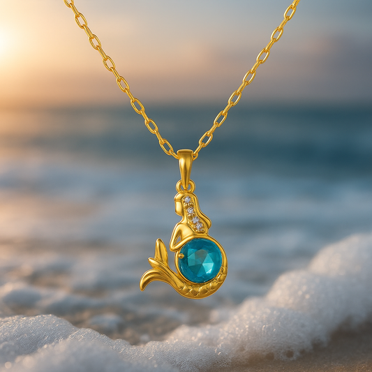Golden Mermaid Blue Crystal Necklace