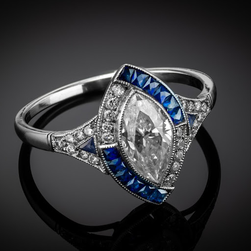 White & Blue Glass Silvered Ring