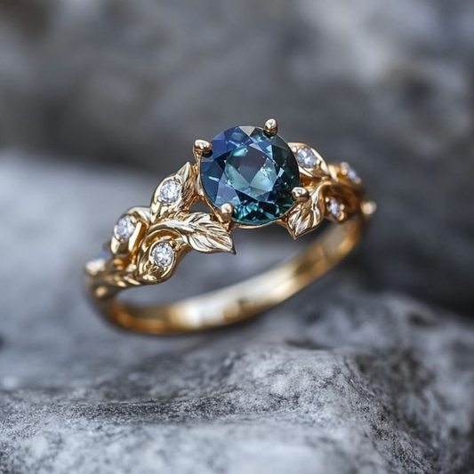 Blue Exotic Crystal Gold Ring