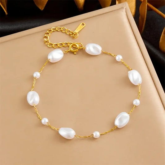 White Pearl Thin Gold Bracelet