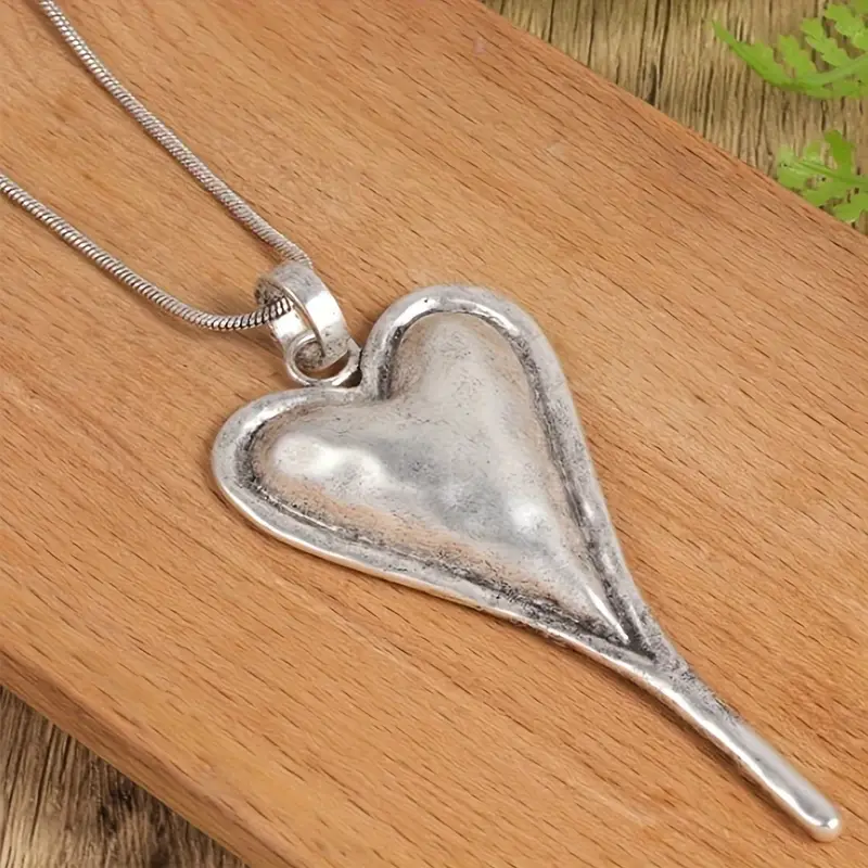 Silvered Heart Drop Necklace