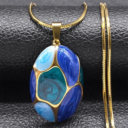 Blue Enamel Stone Gold Necklace