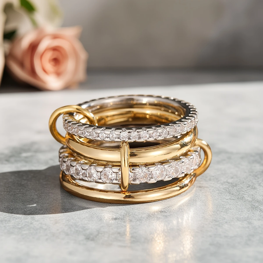 Layered Gold & Silver Zirconia Ring