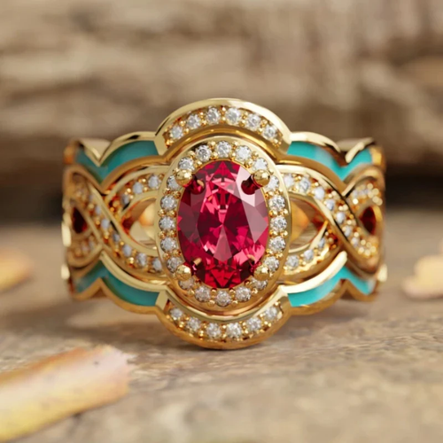 Bright Red Crystalline Enamel Ring