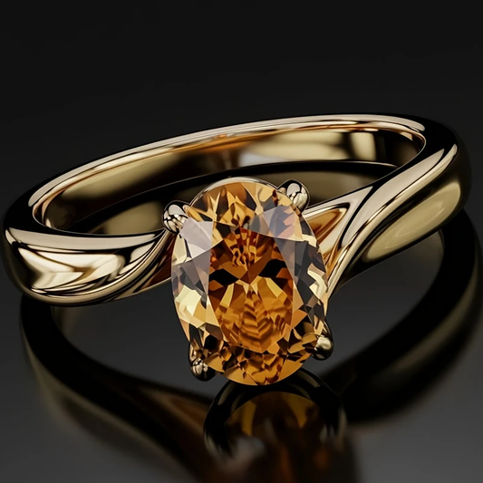 Orange Oval Glass Gold Ring