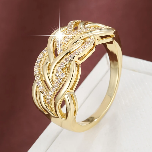 Bright Hollow Wave Golden Ring