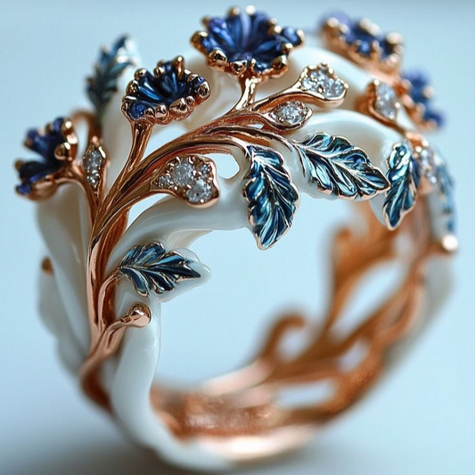 Blue Enamel Bright Floral Ring
