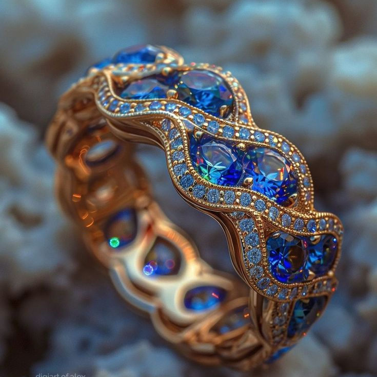 Wavy Sapphire Bright Ring