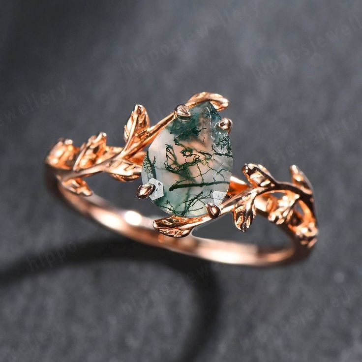 Green Oval Nature Stone Gold Ring