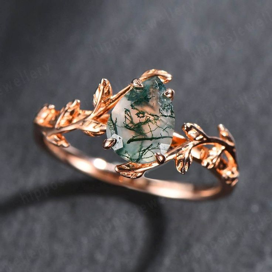 Green Oval Nature Stone Gold Ring