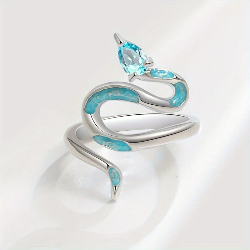 Adjustable Blue Serpent Silver Ring