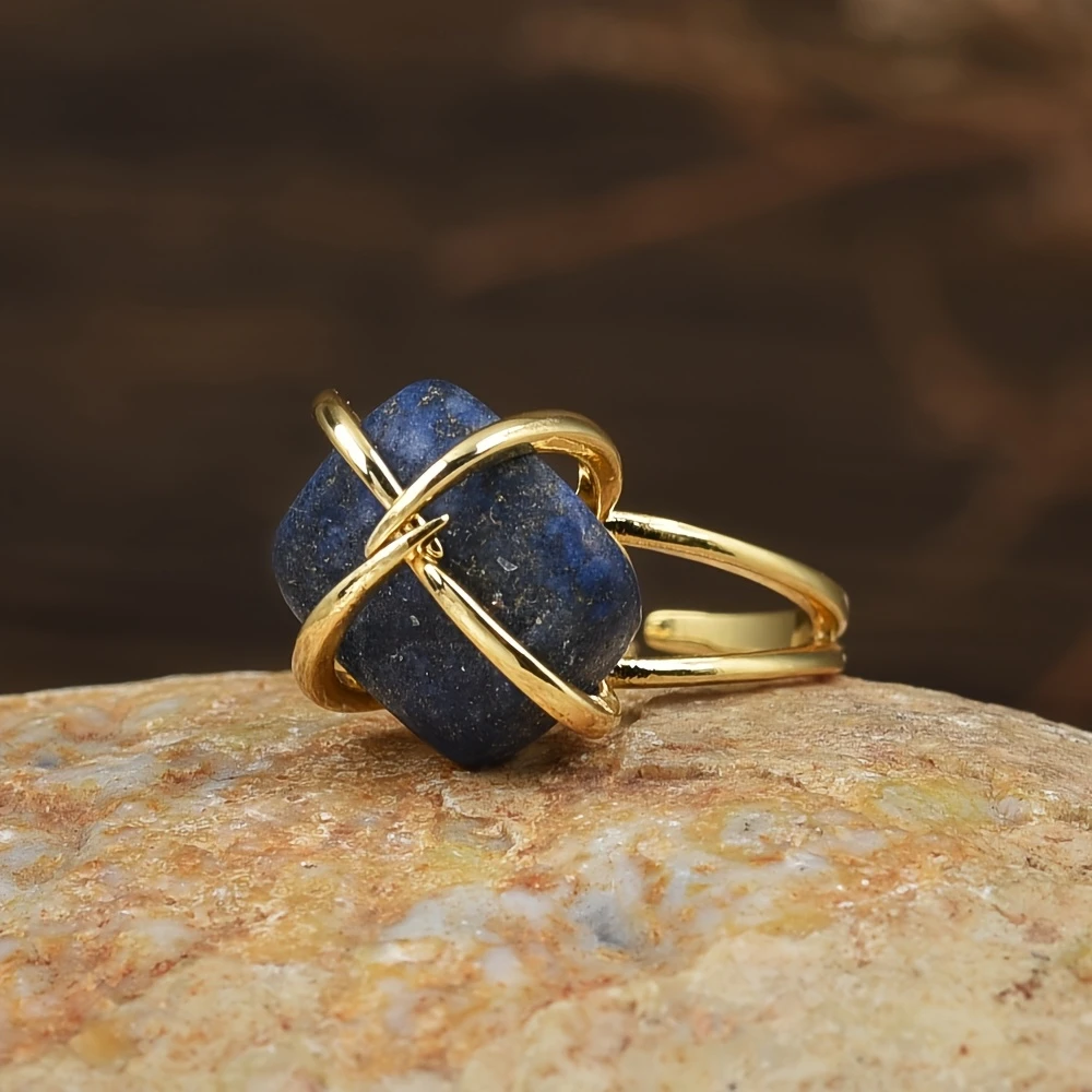 Blue Stone Locked Gold Ring
