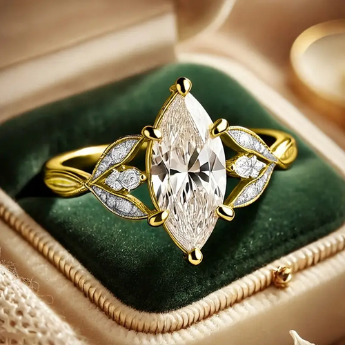 White Oval Gold Crystal Ring