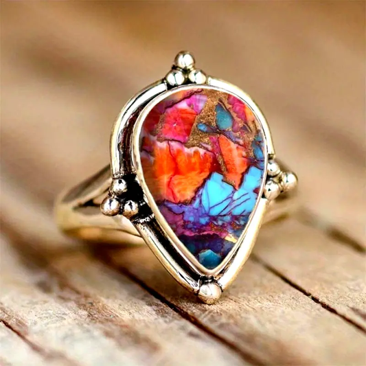 Colorful Inlaid Stone Ring